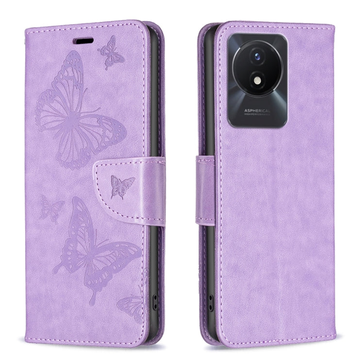 For vivo Y02 4G Embossing Two Butterflies Pattern Leather Phone Case