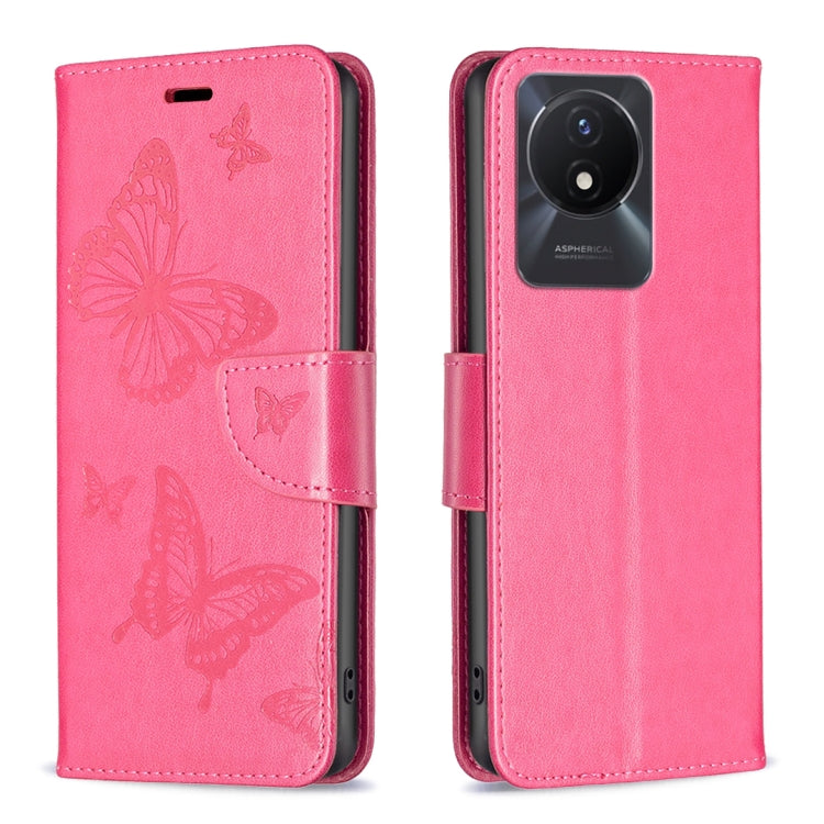 For vivo Y02 4G Embossing Two Butterflies Pattern Leather Phone Case