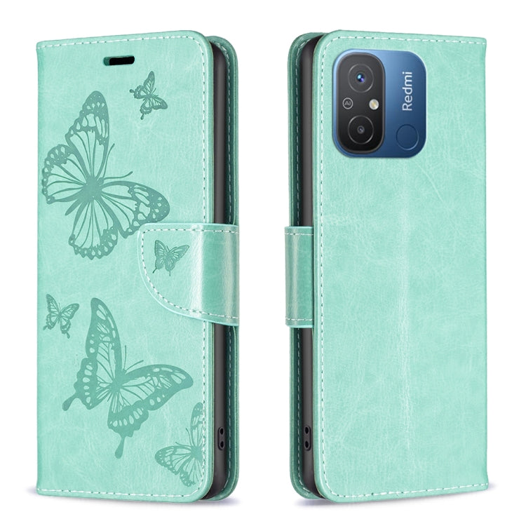 For Xiaomi Redmi 12C Embossing Two Butterflies Pattern Leather Phone Case