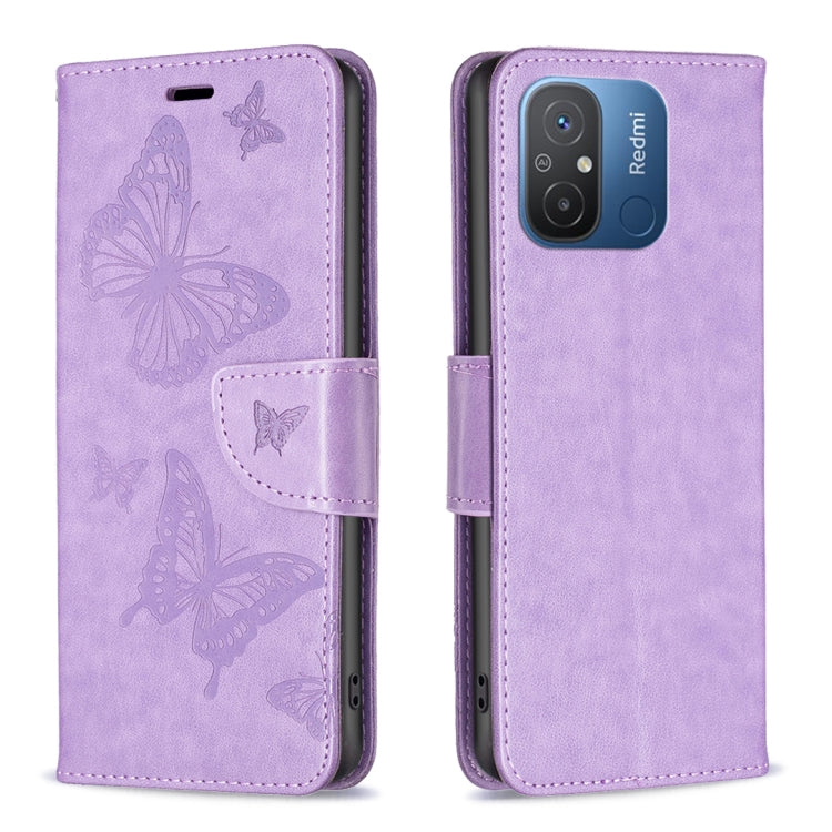 For Xiaomi Redmi 12C Embossing Two Butterflies Pattern Leather Phone Case