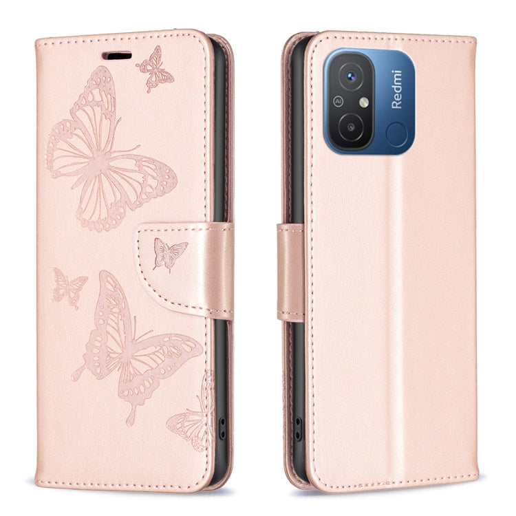 For Xiaomi Redmi 12C Embossing Two Butterflies Pattern Leather Phone Case