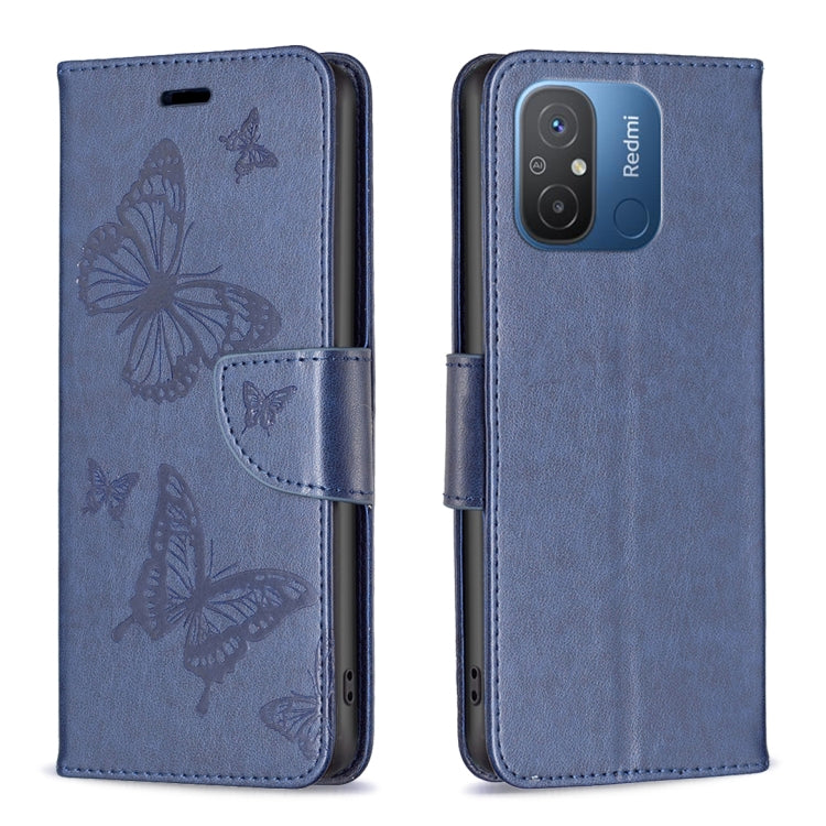 For Xiaomi Redmi 12C Embossing Two Butterflies Pattern Leather Phone Case