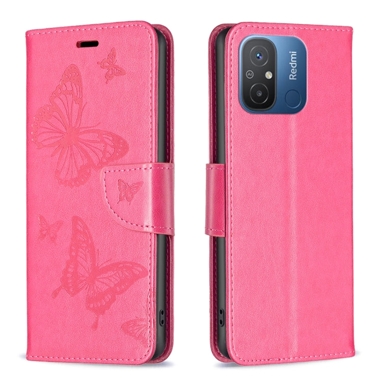 For Xiaomi Redmi 12C Embossing Two Butterflies Pattern Leather Phone Case