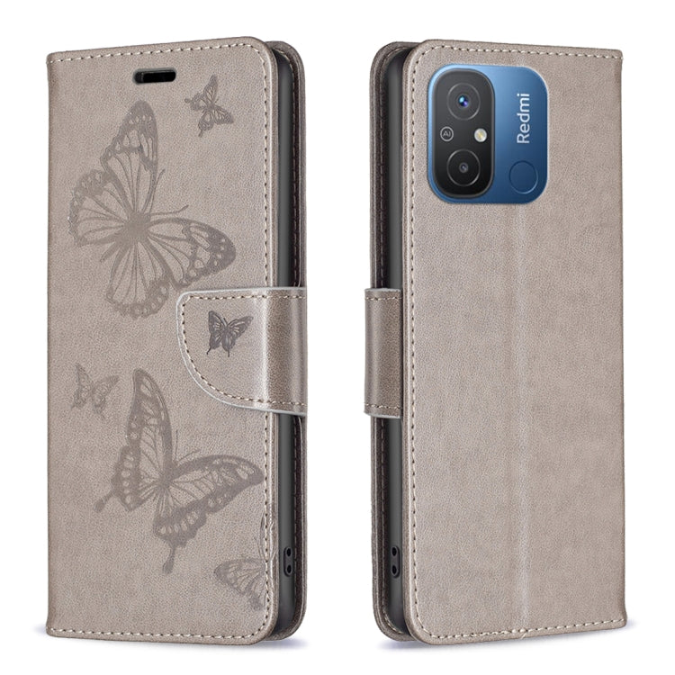 For Xiaomi Redmi 12C Embossing Two Butterflies Pattern Leather Phone Case