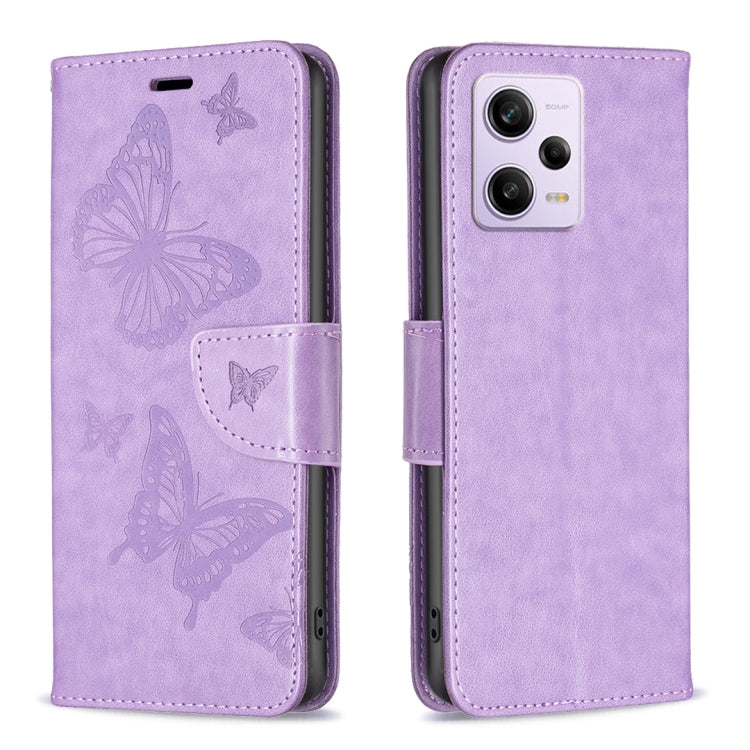 For Xiaomi Redmi Note 12 Pro+ Global Embossing Two Butterflies Pattern Leather Phone Case