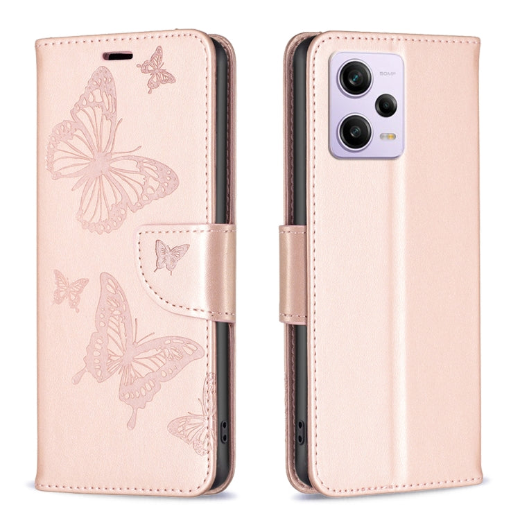 For Xiaomi Redmi Note 12 Pro 5G Global Embossing Two Butterflies Pattern Leather Phone Case