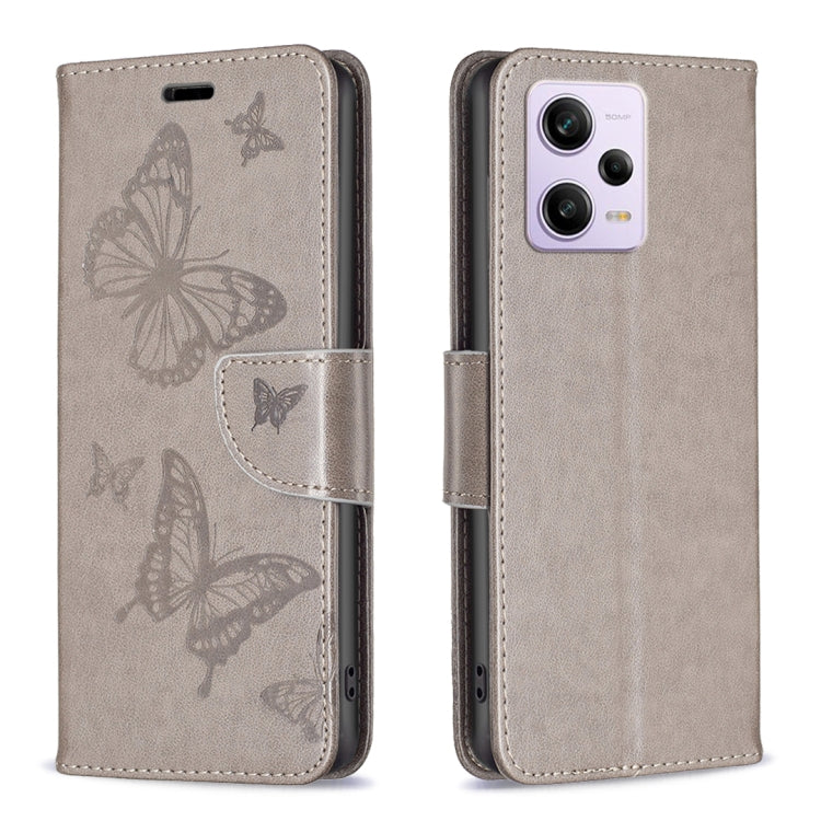 For Xiaomi Redmi Note 12 Pro 5G Global Embossing Two Butterflies Pattern Leather Phone Case