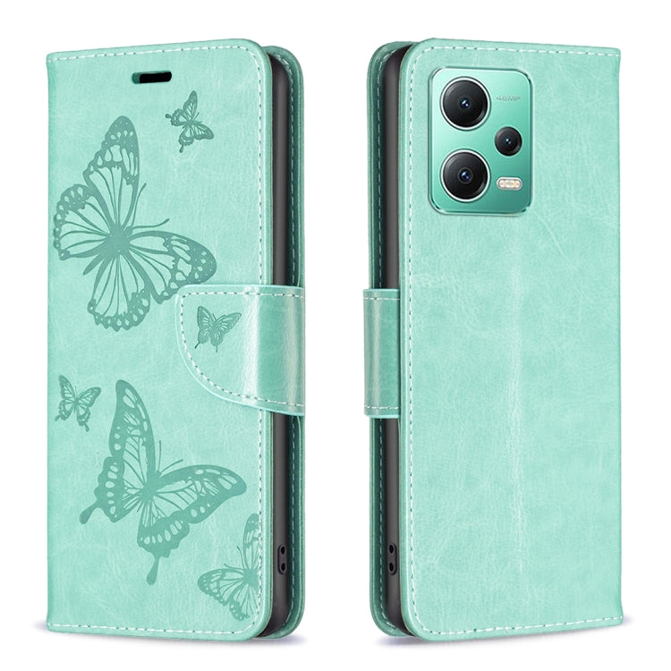 For Xiaomi Redmi Note 12 Global Embossing Two Butterflies Pattern Leather Phone Case