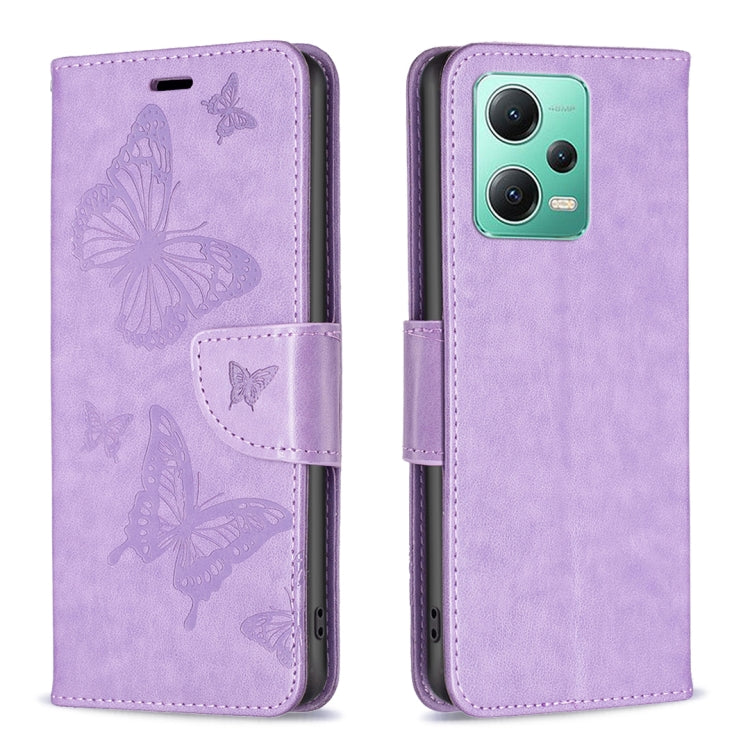 For Xiaomi Redmi Note 12 Global Embossing Two Butterflies Pattern Leather Phone Case