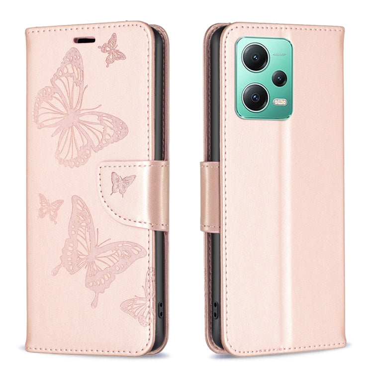 For Xiaomi Redmi Note 12 Global Embossing Two Butterflies Pattern Leather Phone Case