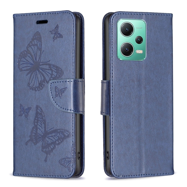 For Xiaomi Redmi Note 12 Global Embossing Two Butterflies Pattern Leather Phone Case