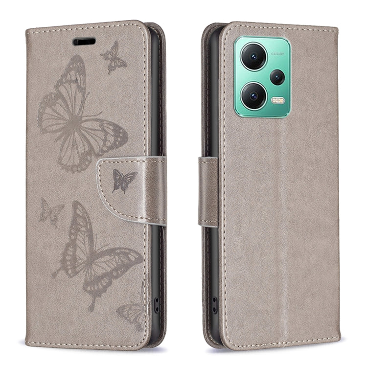 For Xiaomi Redmi Note 12 Global Embossing Two Butterflies Pattern Leather Phone Case