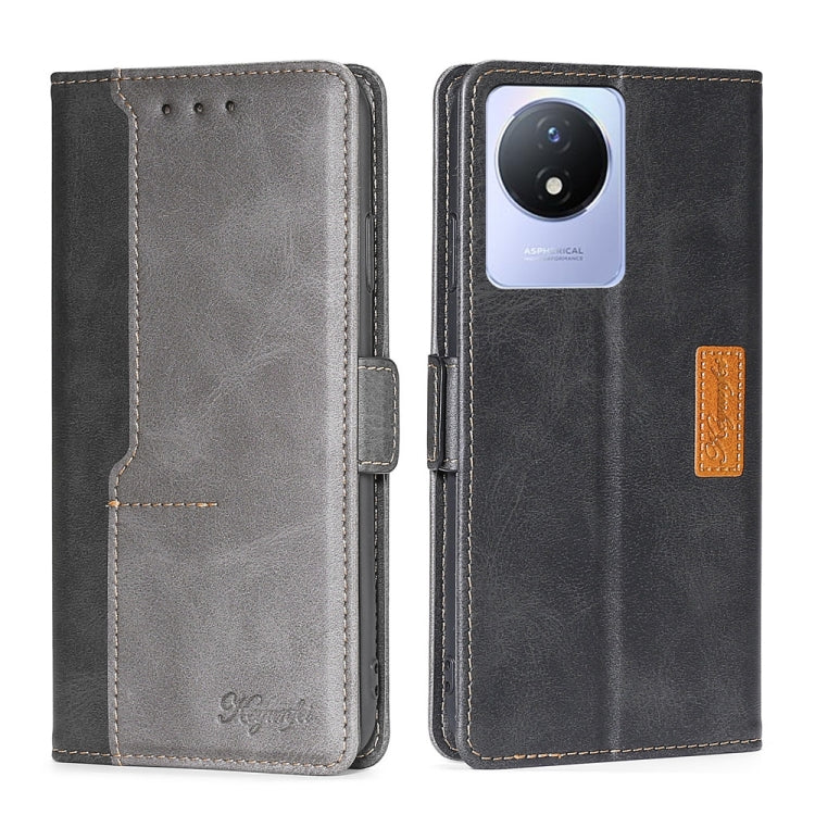 For vivo Y02 4G Contrast Color Side Buckle Leather Phone Case