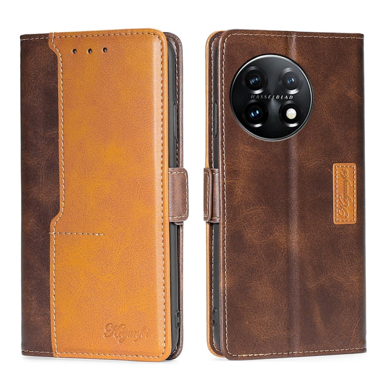 For OnePlus 11 Contrast Color Side Buckle Leather Phone Case