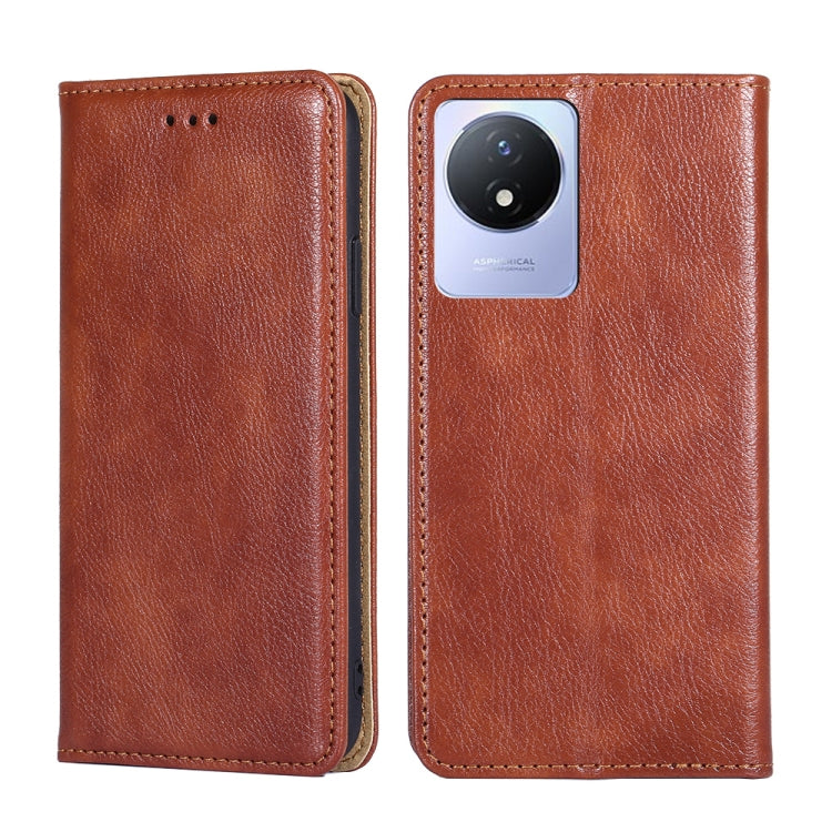 For vivo Y02 4G Gloss Oil Solid Color Magnetic Leather Phone Case