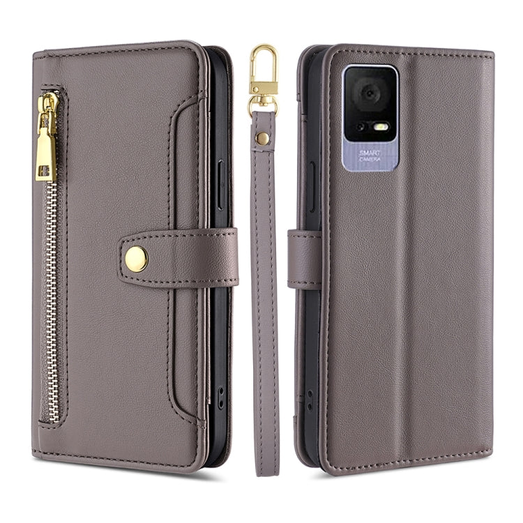 For TCL 405 / 406 / 408 Sheep Texture Cross-body Zipper Wallet Leather Phone Case