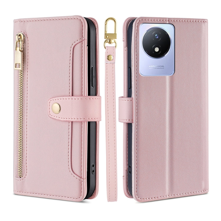 For vivo Y02 4G Sheep Texture Cross-body Zipper Wallet Leather Phone Case