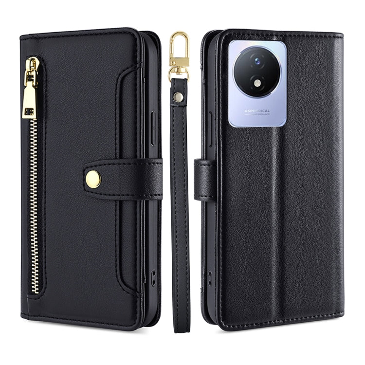 For vivo Y02 4G Sheep Texture Cross-body Zipper Wallet Leather Phone Case