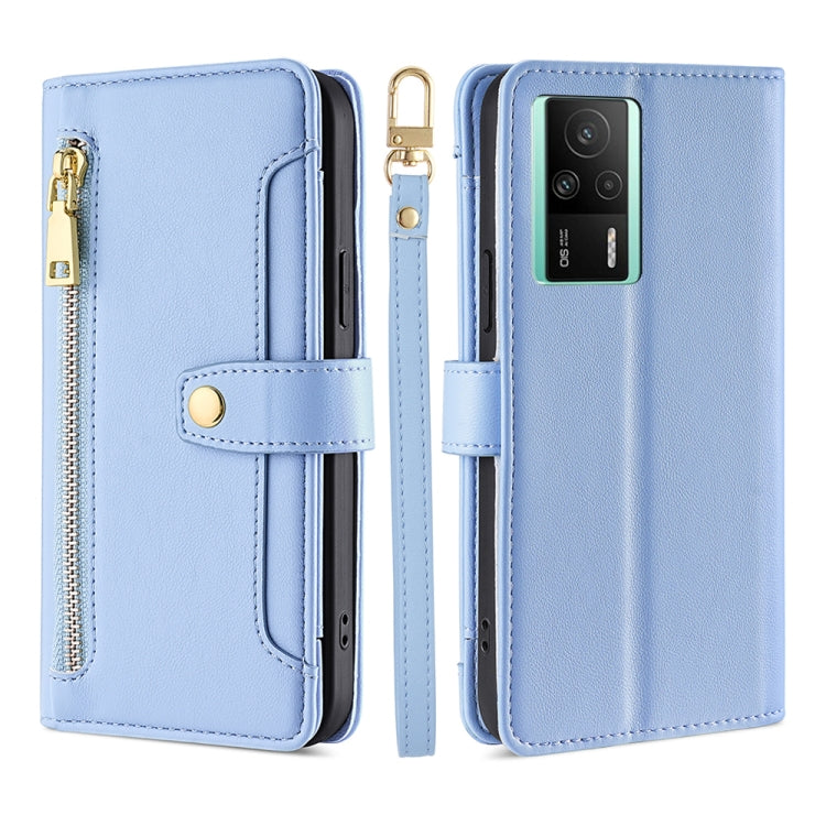 For Xiaomi Redmi K60E Sheep Texture Cross-body Zipper Wallet Leather Phone Case