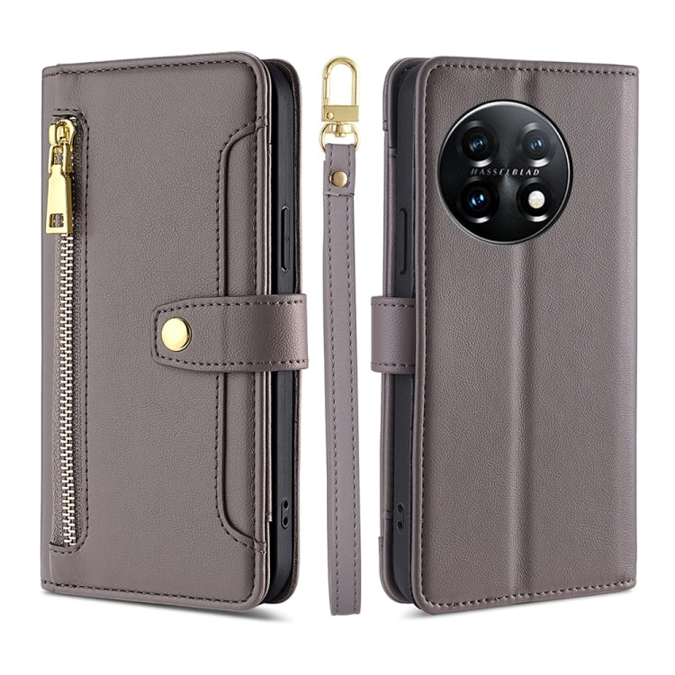 For OnePlus 11 Sheep Texture Cross-body Zipper Wallet Leather Phone Case