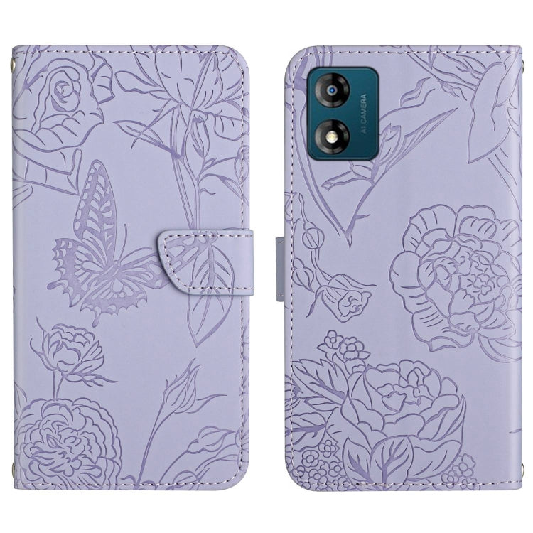For Motorola Moto E13 4G HT03 Skin Feel Butterfly Embossed Flip Leather Phone Case