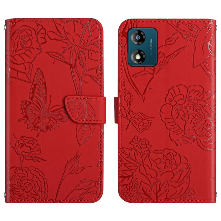 For Motorola Moto E13 4G HT03 Skin Feel Butterfly Embossed Flip Leather Phone Case