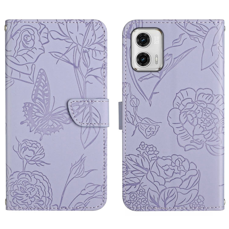 For Motorola Moto G73 5G HT03 Skin Feel Butterfly Embossed Flip Leather Phone Case