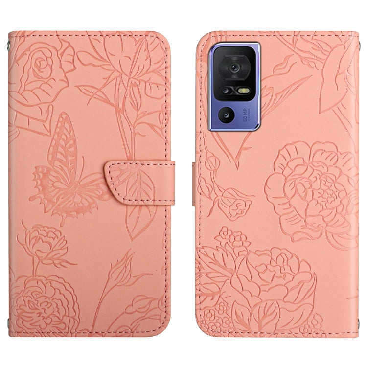 For TCL 40 SE HT03 Skin Feel Butterfly Embossed Flip Leather Phone Case