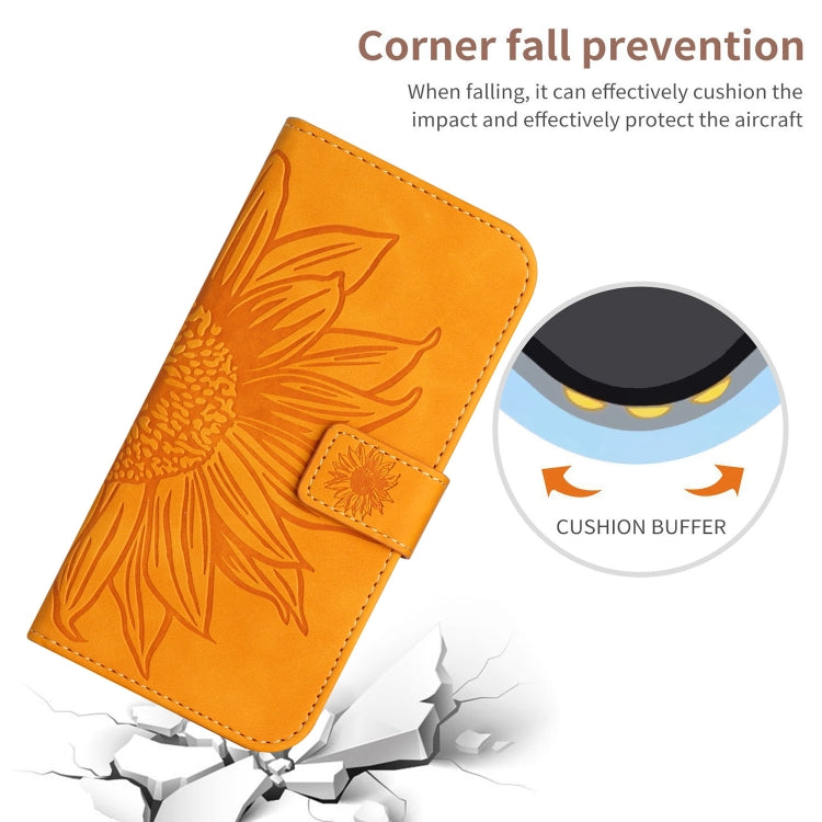 For Motorola Moto E13 4G HT04 Skin Feel Sun Flower Embossed Flip Leather Phone Case with Lanyard