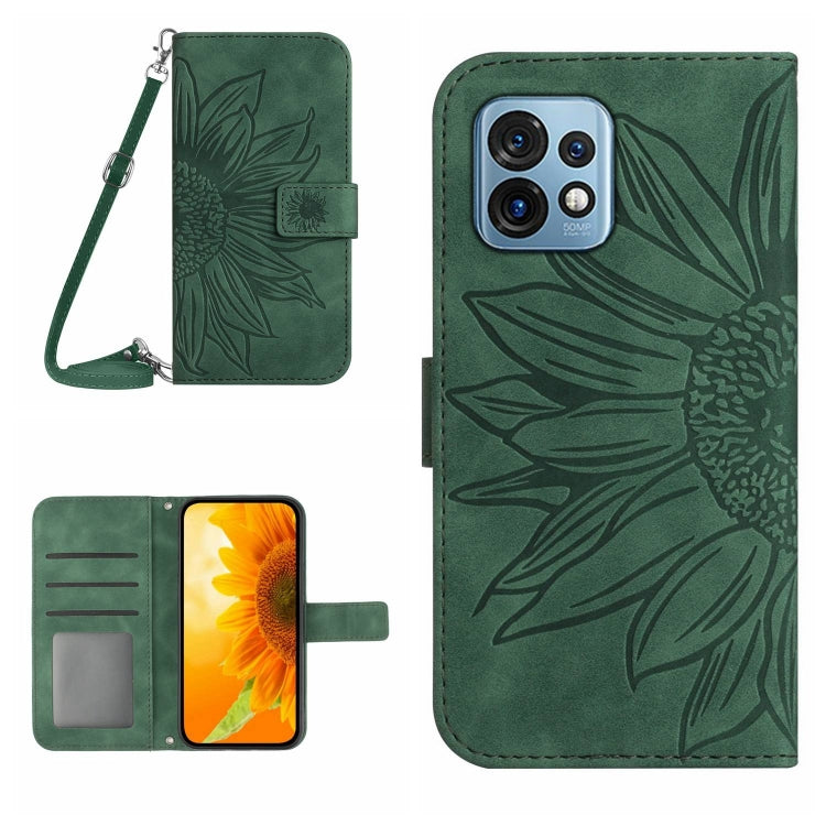 For Motorola Edge+ 2023 HT04 Skin Feel Sun Flower Embossed Flip Leather Phone Case with Lanyard