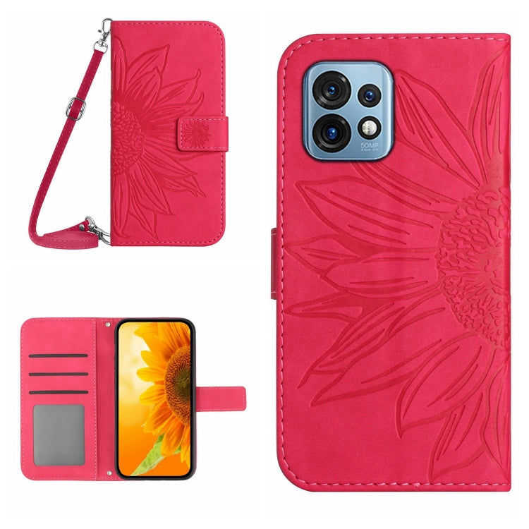 For Motorola Edge+ 2023 HT04 Skin Feel Sun Flower Embossed Flip Leather Phone Case with Lanyard