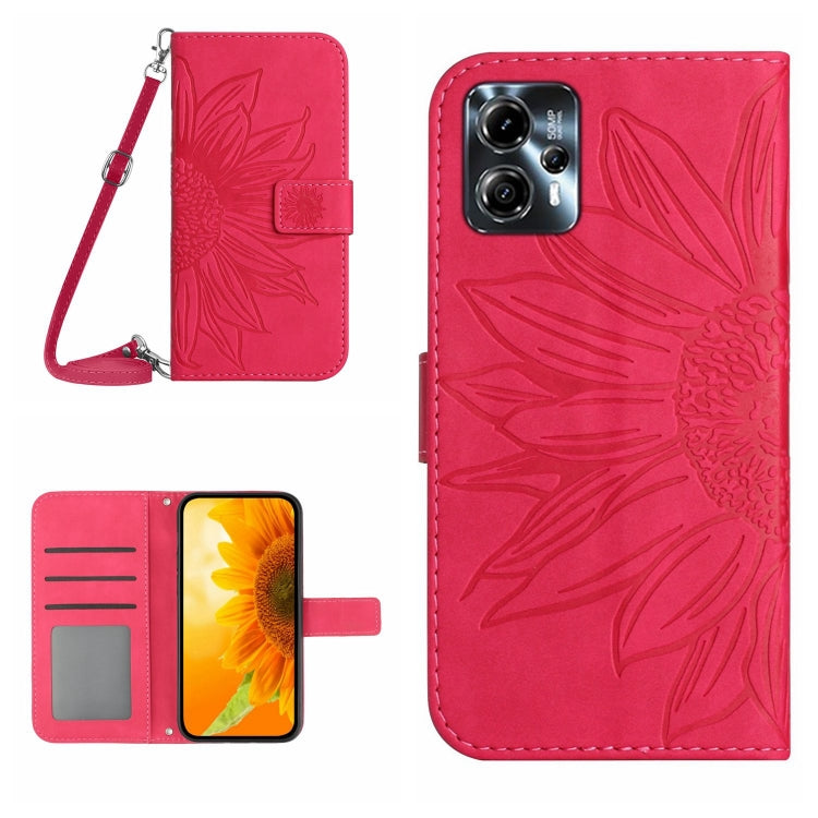 For Motorola Moto G23 4G/G13 4G HT04 Skin Feel Sun Flower Embossed Flip Leather Phone Case with Lanyard