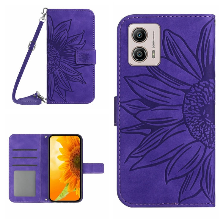 For Motorola Moto G53 5G/G13/G23 HT04 Skin Feel Sun Flower Embossed Flip Leather Phone Case with Lanyard