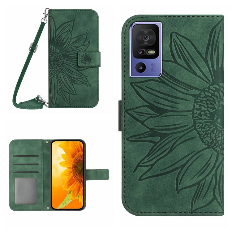 For TCL 40 SE HT04 Skin Feel Sun Flower Embossed Flip Leather Phone Case with Lanyard