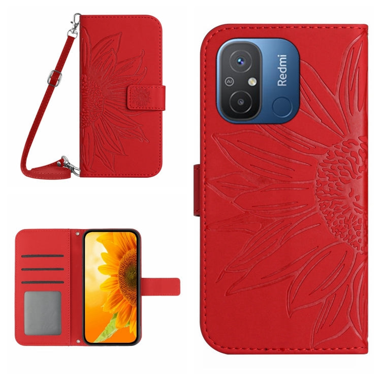 For Xiaomi Redmi 11A 4G HT04 Skin Feel Sun Flower Embossed Flip Leather Phone Case with Lanyard