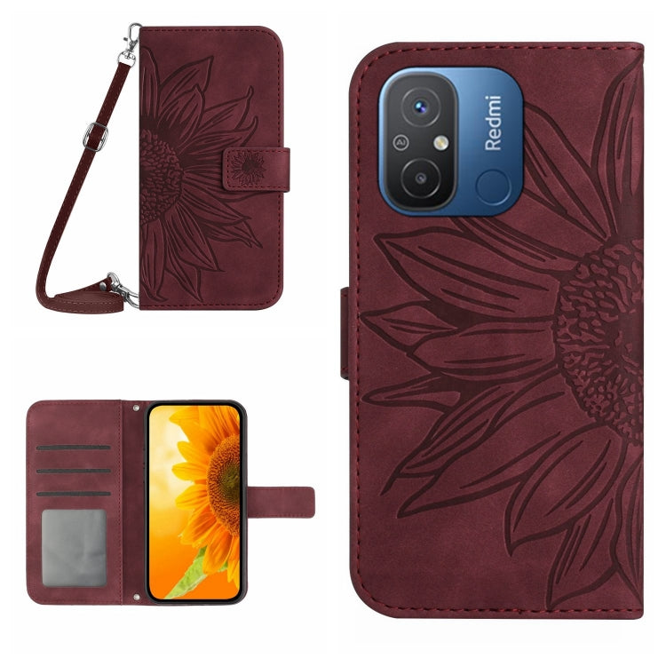For Xiaomi Redmi 11A 4G HT04 Skin Feel Sun Flower Embossed Flip Leather Phone Case with Lanyard