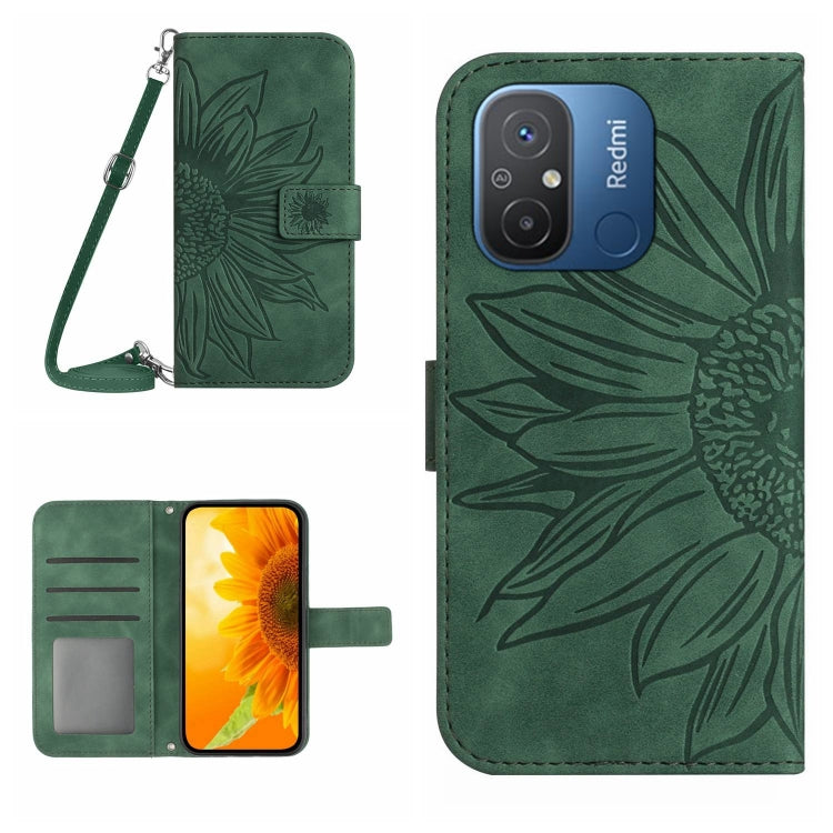 For Xiaomi Redmi 11A 4G HT04 Skin Feel Sun Flower Embossed Flip Leather Phone Case with Lanyard