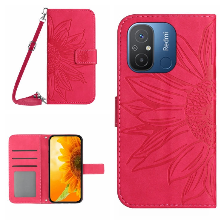 For Xiaomi Redmi 11A 4G HT04 Skin Feel Sun Flower Embossed Flip Leather Phone Case with Lanyard