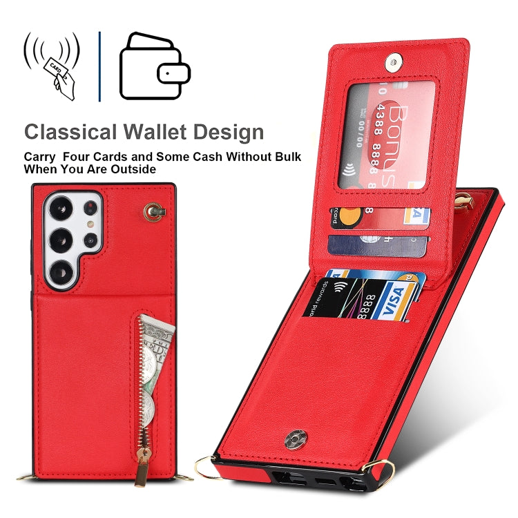 For Samsung Galaxy S23 Ultra 5G Cross-body Zipper Square TPU+PU Back Cover Case