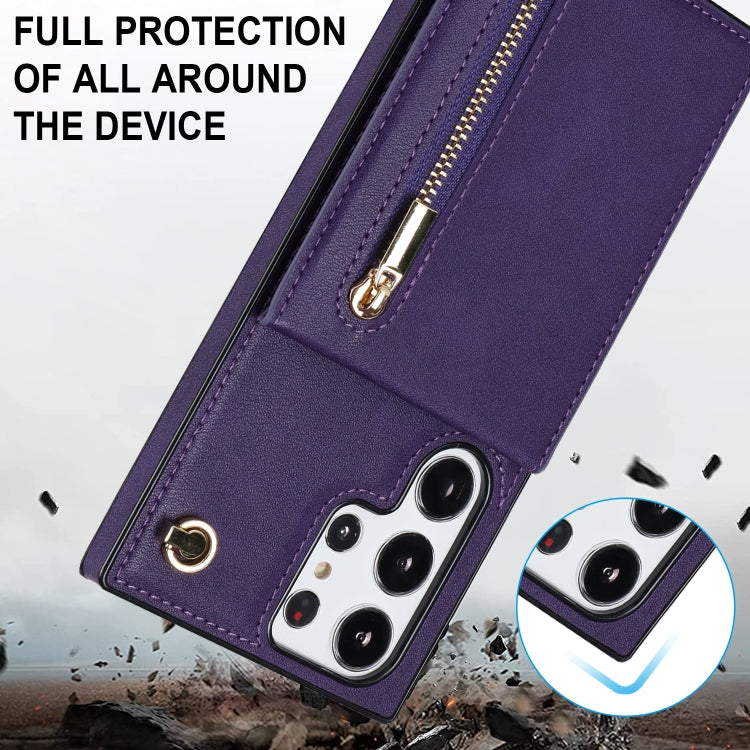 For Samsung Galaxy S23 Ultra 5G Cross-body Zipper Square TPU+PU Back Cover Case