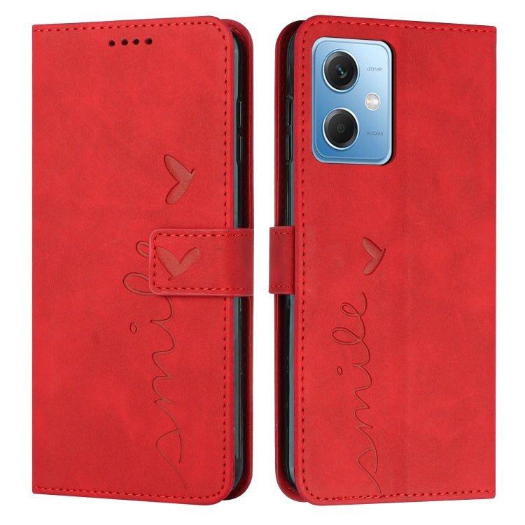 For Xiaomi Redmi Note 12 Global / Poco X5 5G Skin Feel Heart Pattern Leather Phone Case