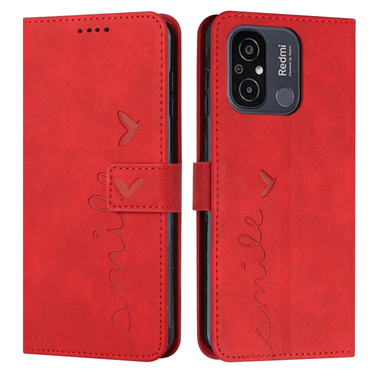For Xiaomi Redmi 11A 4G Skin Feel Heart Pattern Leather Phone Case with Lanyard