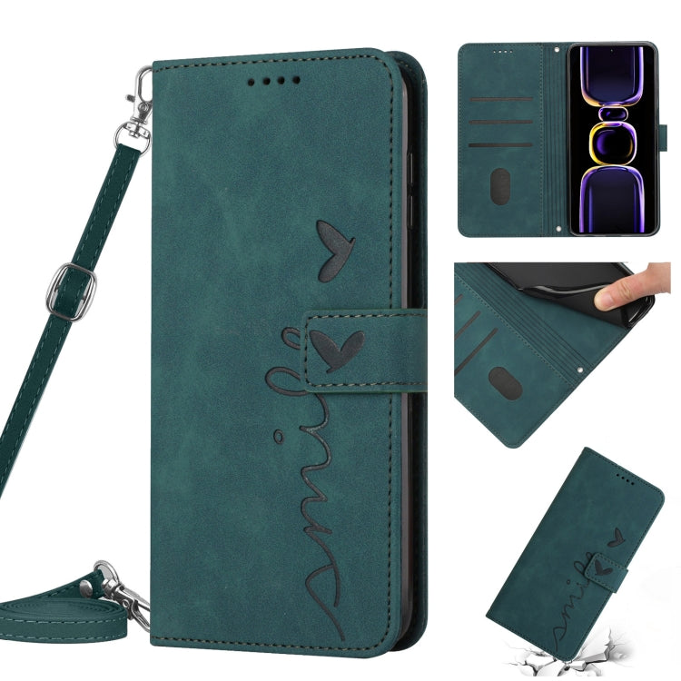 For Xiaomi Redmi 11A 4G Skin Feel Heart Pattern Leather Phone Case with Lanyard