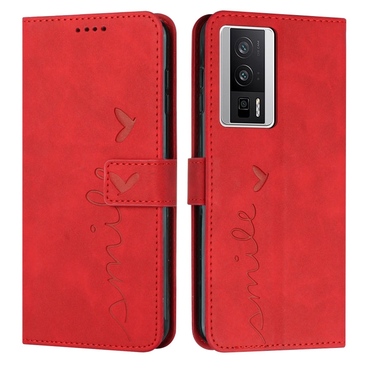 For Xiaomi Redmi K60 / K60 Pro Skin Feel Heart Pattern Leather Phone Case with Lanyard
