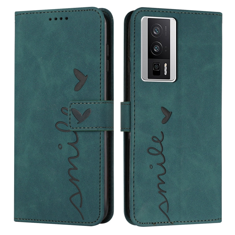 For Xiaomi Redmi K60 / K60 Pro Skin Feel Heart Pattern Leather Phone Case with Lanyard