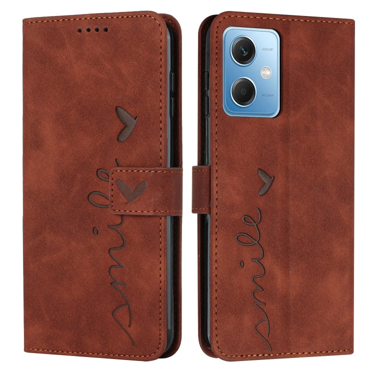 For Xiaomi Redmi Note 12 Global / Poco X5 5G Skin Feel Heart Pattern Leather Phone Case with Lanyard