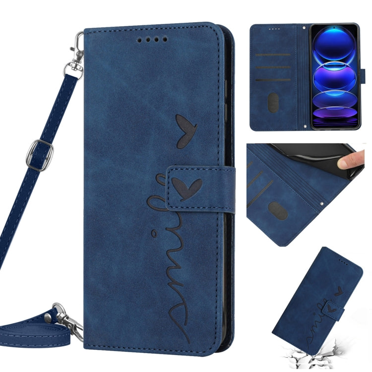 For Xiaomi Redmi Note 12 Global / Poco X5 5G Skin Feel Heart Pattern Leather Phone Case with Lanyard