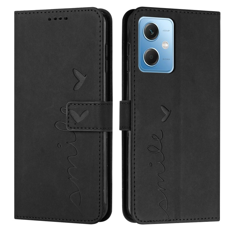 For Xiaomi Redmi Note 12 Global / Poco X5 5G Skin Feel Heart Pattern Leather Phone Case with Lanyard