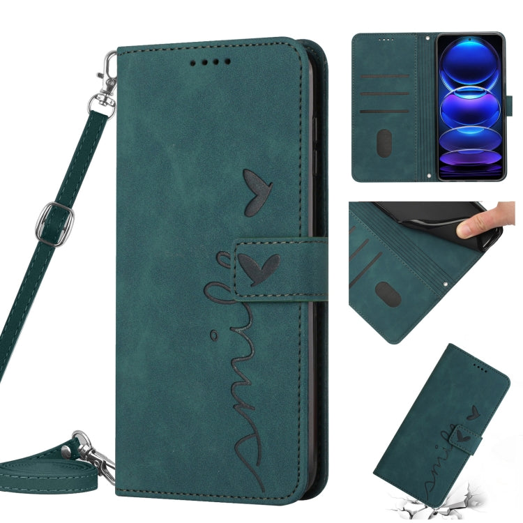 For Xiaomi Redmi Note 12 Global / Poco X5 5G Skin Feel Heart Pattern Leather Phone Case with Lanyard