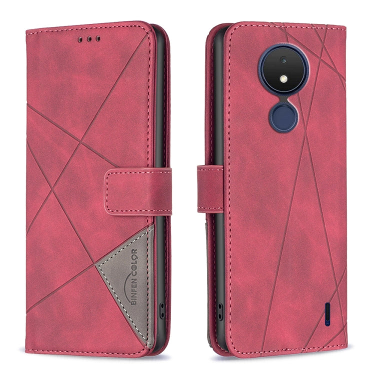 For Nokia C21 Magnetic Buckle Rhombus Texture Leather Phone Case